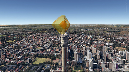 Safety zone and EMF exposure calculation in urban area 3D radiation pattern on a telecom tower visualizing EMF exposure zones for safety and compliance with international limits