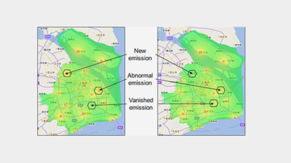 Interference Detection Visualization Based on Emission Changes Side-by-side spectrum maps showing new, abnormal, and vanished emissions, representing LS telcom’s automated approach to detecting and resolving radio interference.